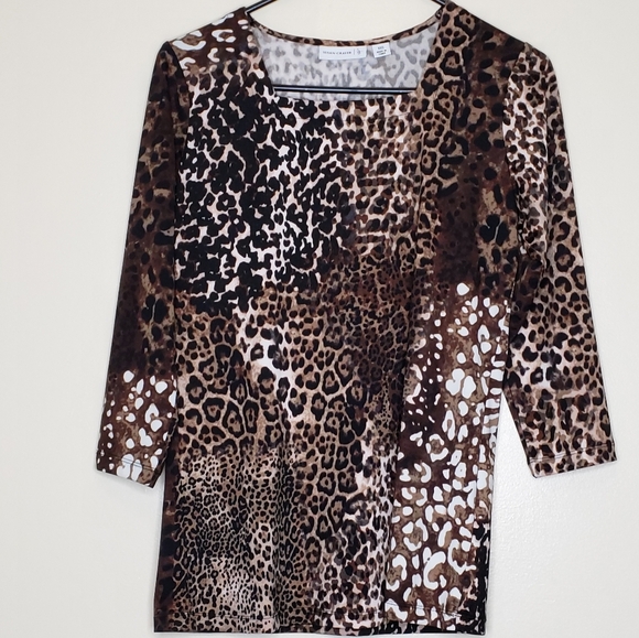 Susan Graver Chettah Leopard Print Top Size XXS Woman's 3/4 Sleeve - Picture 1 of 3